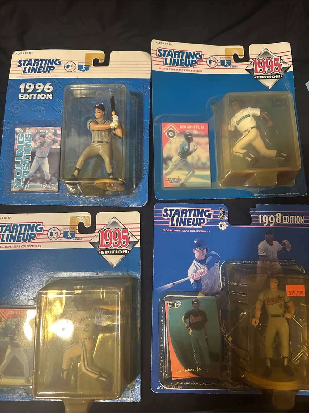 Lot of 4 starting lineup figures Ken Griffey jr cal Ripken jr Jim thome delgado